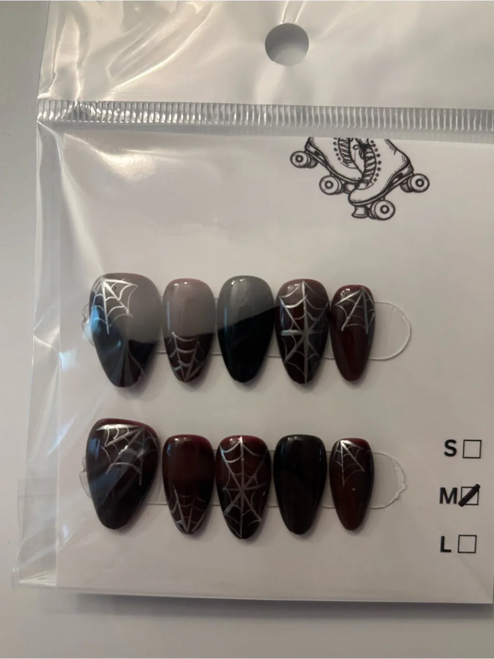 Assorted Press-On Nail Sets — Pastel Floral, Burgundy Spiderweb, Orange Gradient